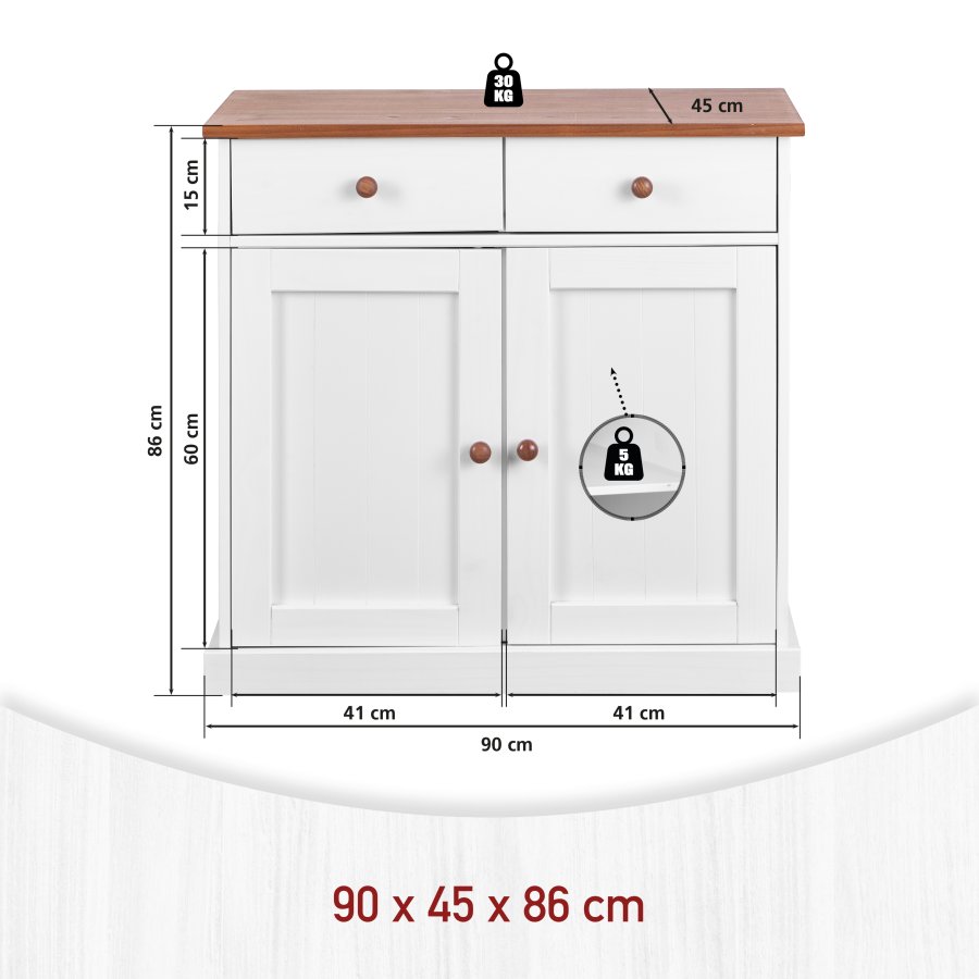 NORDIC LIVING COLLECTION Westerland 3,2 byr�, vit sepia, 2 d�rrar och 2 l�dor