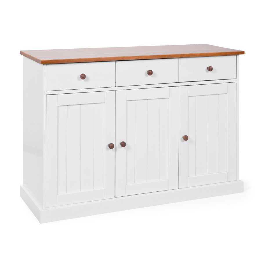 NORDIC LIVING COLLECTION Westerland-4.2 byr�, vit sepia, 3 d�rrar och 3 l�dor, massivt tr�