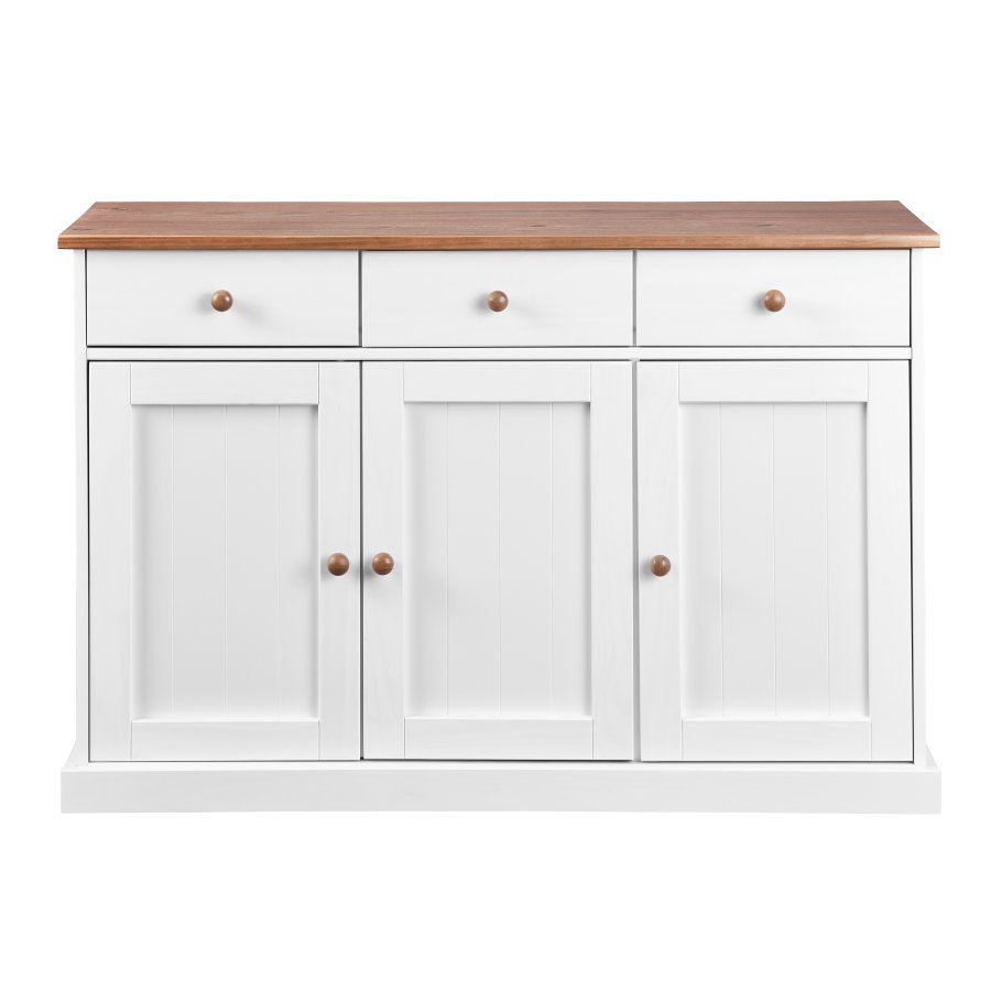 NORDIC LIVING COLLECTION Westerland-4.2 byr�, vit sepia, 3 d�rrar och 3 l�dor, massivt tr�