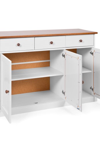 NORDIC LIVING COLLECTION Westerland-4.2 byr�, vit sepia, 3 d�rrar och 3 l�dor, massivt tr�