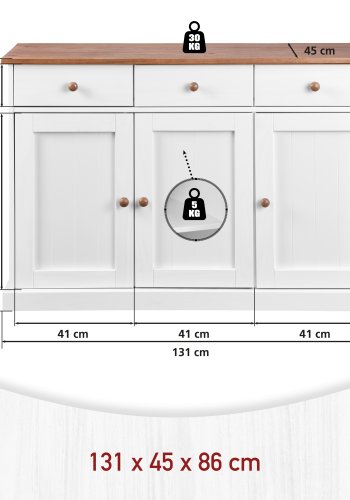 NORDIC LIVING COLLECTION Westerland-4.2 byr�, vit sepia, 3 d�rrar och 3 l�dor, massivt tr�