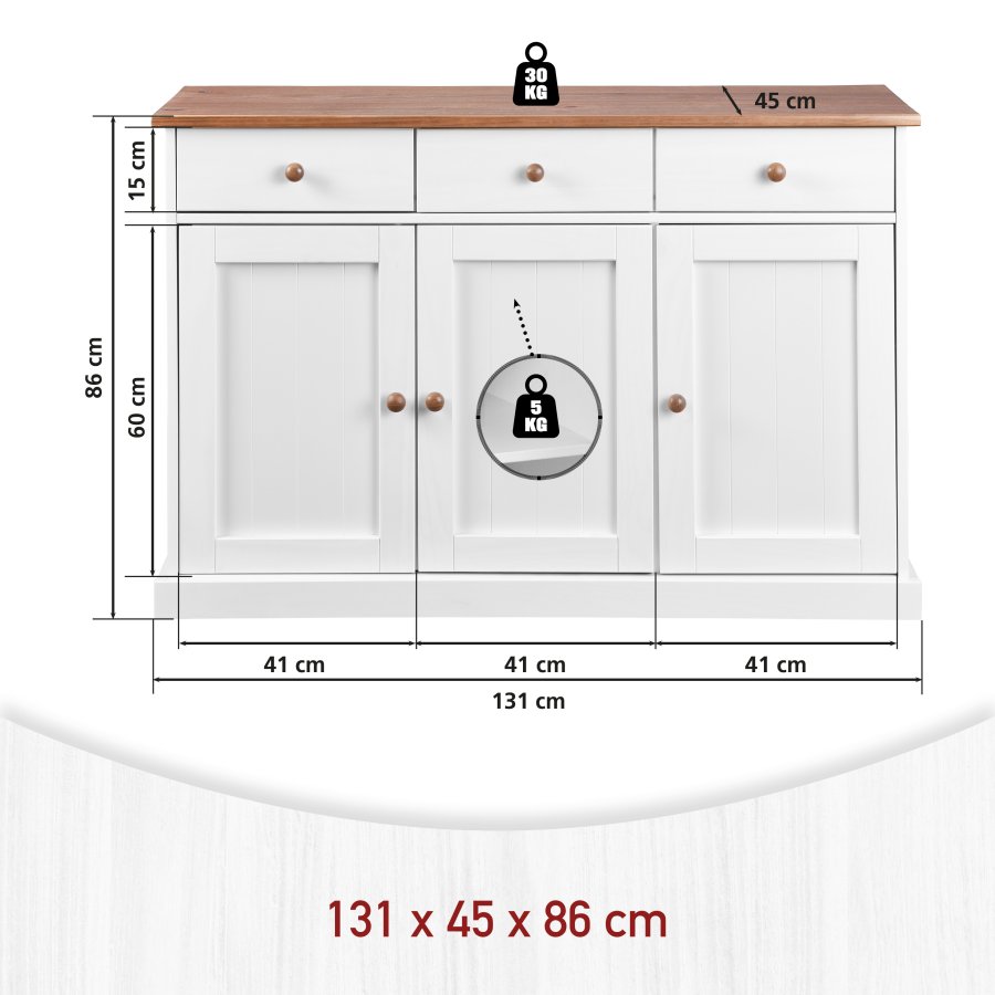 NORDIC LIVING COLLECTION Westerland-4.2 byr�, vit sepia, 3 d�rrar och 3 l�dor, massivt tr�