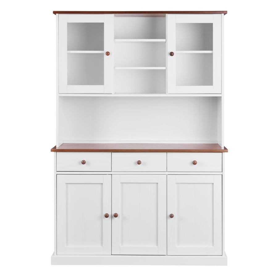 NORDIC LIVING COLLECTION Buffet Westerland 6.2. Massivt tre hvit-sepia 5T3SL med 3 skuffer p� glattg�ende metallskinner og 4 hyller bak 5 d�rer.