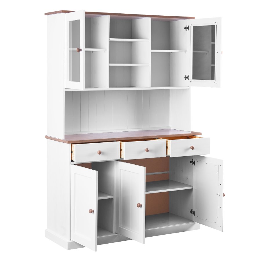 NORDIC LIVING COLLECTION Buffet Westerland 6.2. Massivt tre hvit-sepia 5T3SL med 3 skuffer p� glattg�ende metallskinner og 4 hyller bak 5 d�rer.