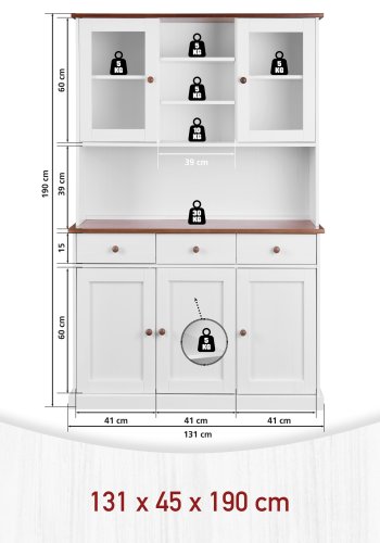 NORDIC LIVING COLLECTION Buffet Westerland 6.2. Massivt tre hvit-sepia 5T3SL med 3 skuffer p� glattg�ende metallskinner og 4 hyller bak 5 d�rer.