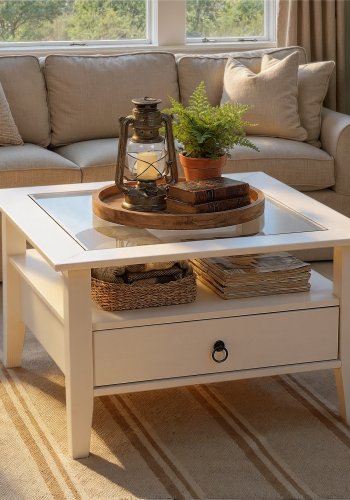 NORDIC LIVING COLLECTION Provence 1 soffbord, furu, vitt, med 1 l�da