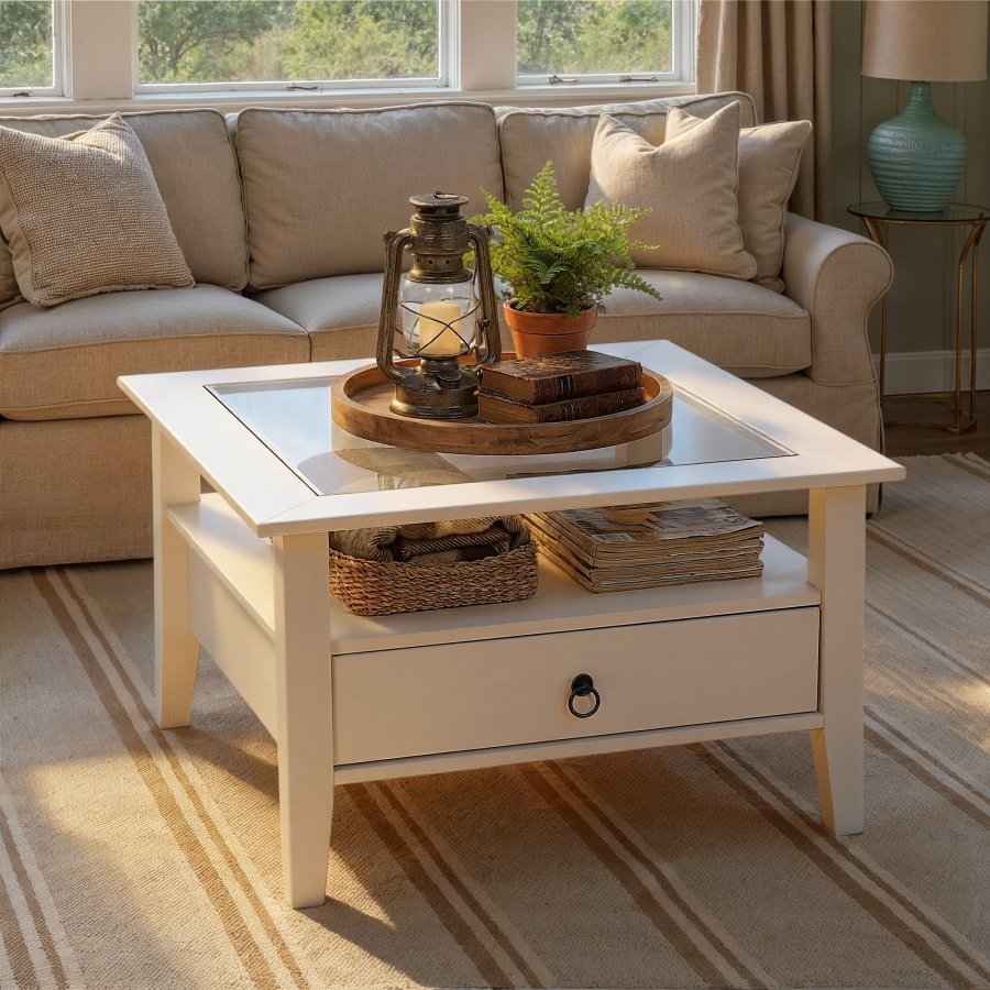 NORDIC LIVING COLLECTION Provence 1 soffbord, furu, vitt, med 1 l�da