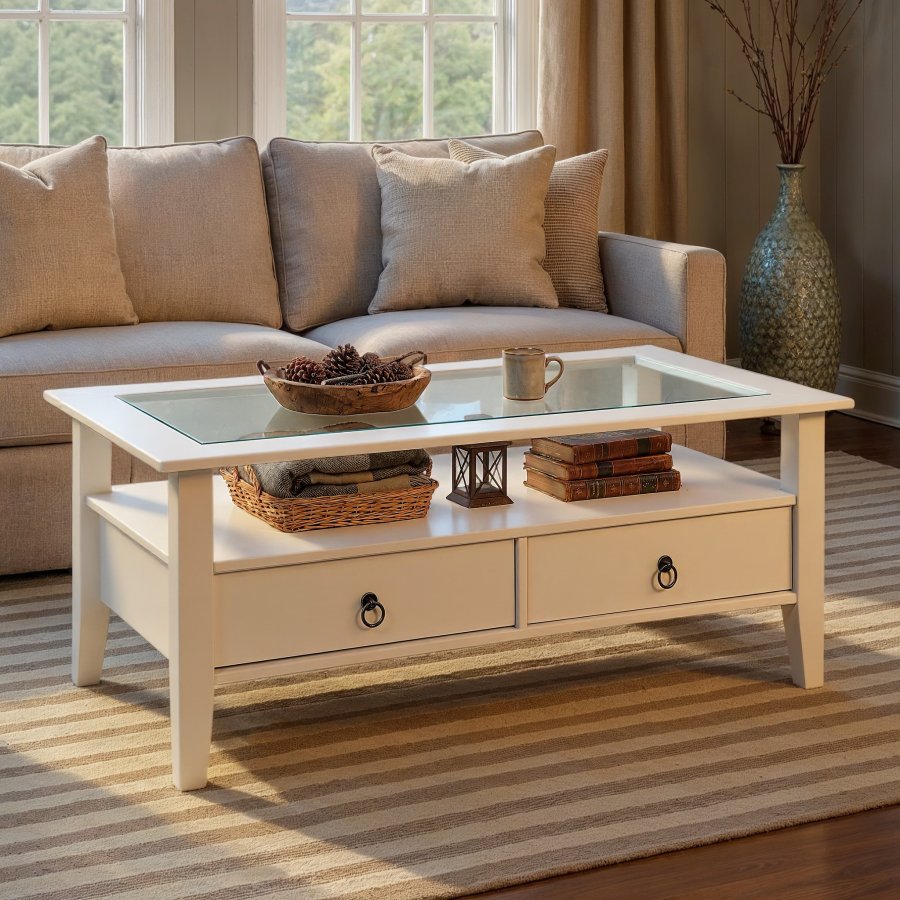 NORDIC LIVING COLLECTION Soffbord Provence 7 furu vit 115x60 med 2 l�dor