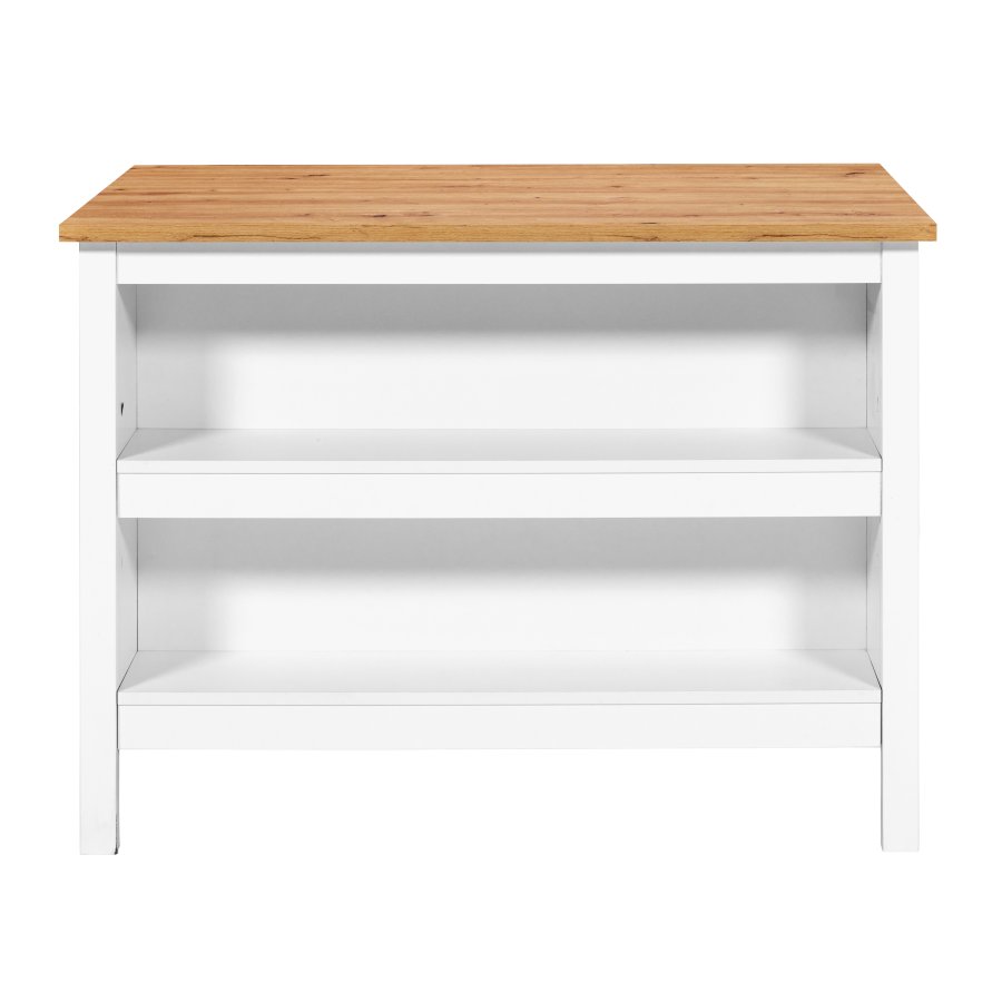 NORDIC LIVING COLLECTION Julina k&ouml;ks&ouml; i vitt/hantverksm&auml;ssig ek: p� ena sidan 2 fack f&ouml;r f&ouml;rvaring, p� den andra sidan plats f&ouml;r barstolar