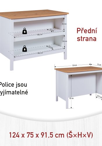 NORDIC LIVING COLLECTION Julina k&ouml;ks&ouml; i vitt/hantverksm&auml;ssig ek: p� ena sidan 2 fack f&ouml;r f&ouml;rvaring, p� den andra sidan plats f&ouml;r barstolar