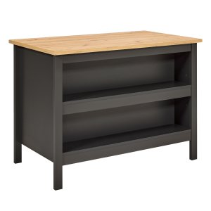NORDIC LIVING COLLECTION Nellina k&ouml;ks&ouml; i antracit/Artisan-ek, med tv� fack p� ena sidan och plats f&ouml;r barstolar eller stolar p� den andra.