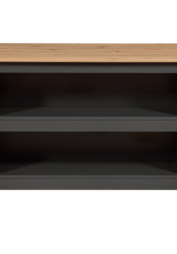 NORDIC LIVING COLLECTION Nellina k&ouml;ks&ouml; i antracit/Artisan-ek, med tv� fack p� ena sidan och plats f&ouml;r barstolar eller stolar p� den andra.