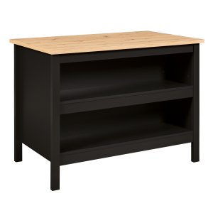 NORDIC LIVING COLLECTION Julina k&ouml;ks&ouml; i svart/Artisan ek, med tv� fack p� ena sidan och plats f&ouml;r barstolar eller stolar p� den andra.