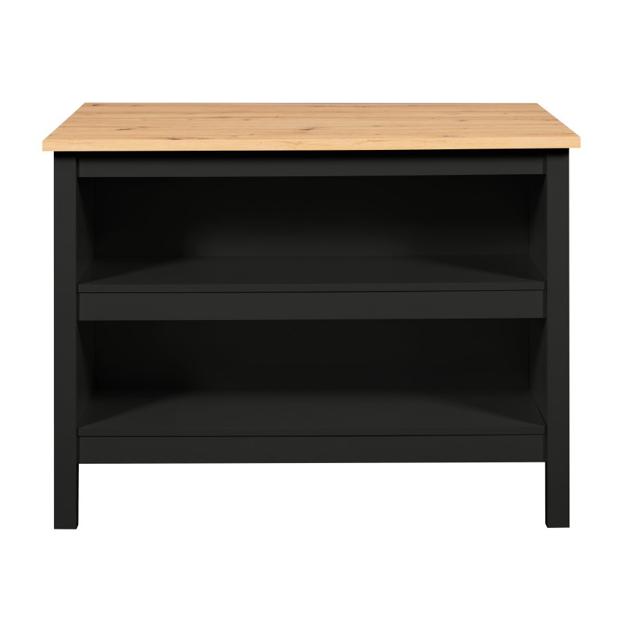 NORDIC LIVING COLLECTION Julina k&ouml;ks&ouml; i svart/Artisan ek, med tv� fack p� ena sidan och plats f&ouml;r barstolar eller stolar p� den andra.