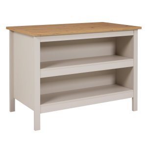 NORDIC LIVING COLLECTION K&ouml;ks&ouml; Emmilia Cashmere/Artisan Oak, med 2 fack p� ena sidan och plats f&ouml;r barstolar eller stolar p� den andra.