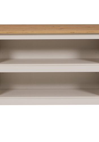 NORDIC LIVING COLLECTION K&ouml;ks&ouml; Emmilia Cashmere/Artisan Oak, med 2 fack p� ena sidan och plats f&ouml;r barstolar eller stolar p� den andra.