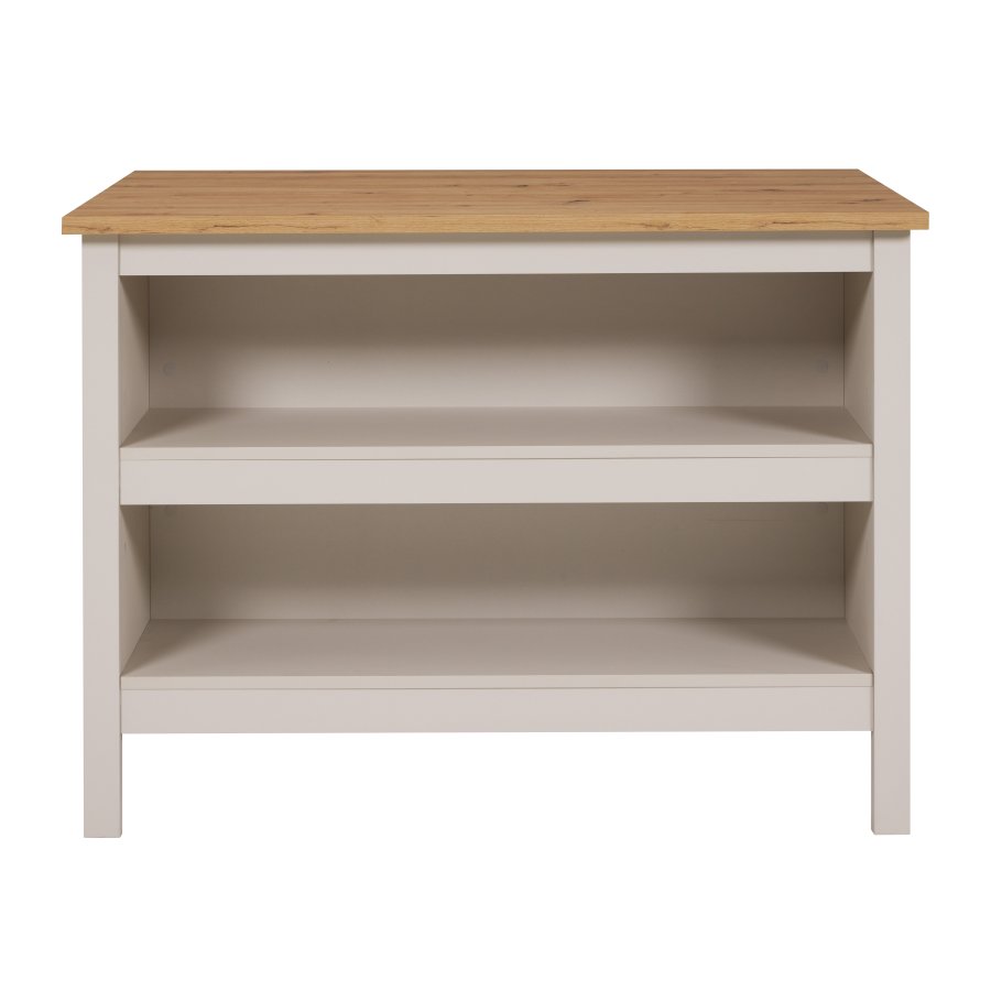 NORDIC LIVING COLLECTION K&ouml;ks&ouml; Emmilia Cashmere/Artisan Oak, med 2 fack p� ena sidan och plats f&ouml;r barstolar eller stolar p� den andra.