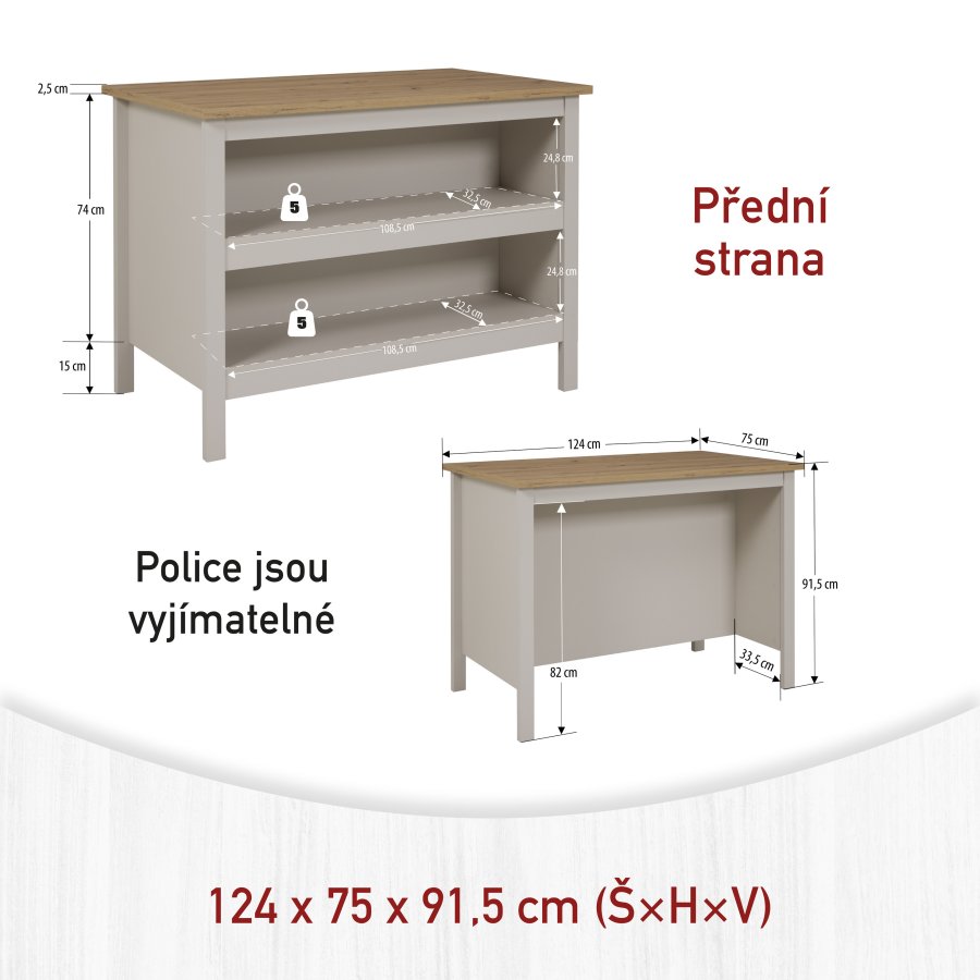 NORDIC LIVING COLLECTION K&ouml;ks&ouml; Emmilia Cashmere/Artisan Oak, med 2 fack p� ena sidan och plats f&ouml;r barstolar eller stolar p� den andra.