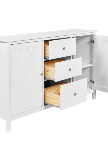 NORDIC LIVING COLLECTION  Byr� i massiv furu, vitlackerad, med 2 d�rrar, 3 l�dor och 4 hyllplan. Totalm�tt: 160 x 39,5 x 96 cm.