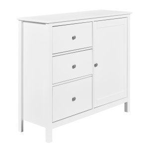 NORDIC LIVING COLLECTION  Byr� i massiv furu, vitlackerad, med 1 d�rr, 3 l�dor, 2 hyllplan. Totalm�tt: 110 x 40 x 96 cm.