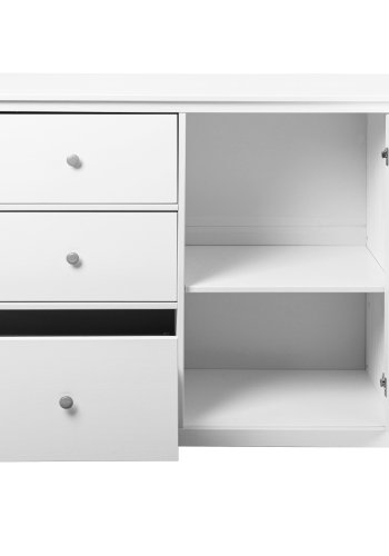 NORDIC LIVING COLLECTION  Byr� i massiv furu, vitlackerad, med 1 d�rr, 3 l�dor, 2 hyllplan. Totalm�tt: 110 x 40 x 96 cm.