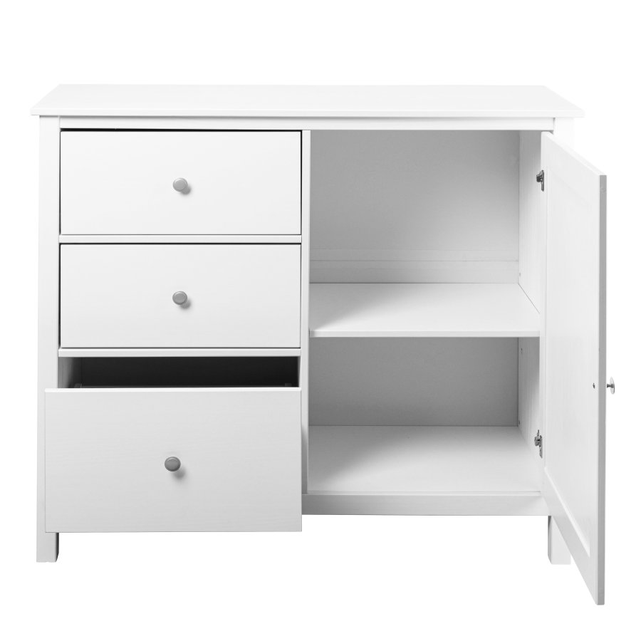 NORDIC LIVING COLLECTION  Byr� i massiv furu, vitlackerad, med 1 d�rr, 3 l�dor, 2 hyllplan. Totalm�tt: 110 x 40 x 96 cm.