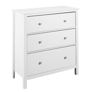 NORDIC LIVING COLLECTION Byr� i massiv furu, vitlackerad, med 3 l�dor och totalm�tt 110 x 40 x 96 cm.