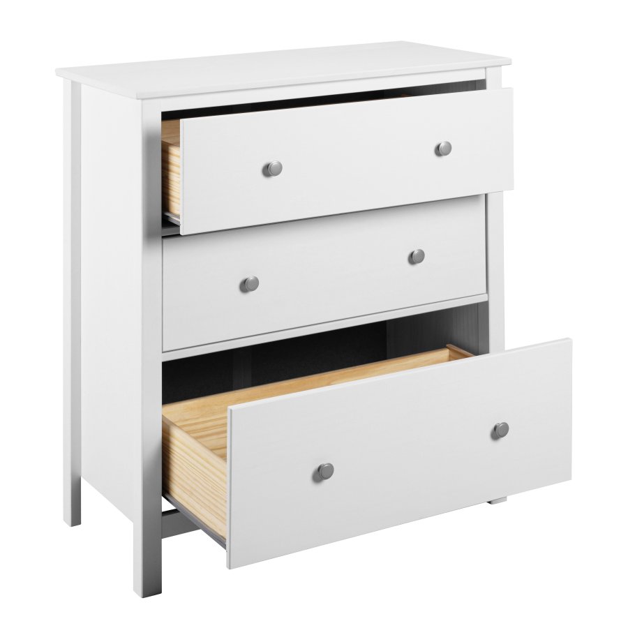 NORDIC LIVING COLLECTION Byr� i massiv furu, vitlackerad, med 3 l�dor och totalm�tt 110 x 40 x 96 cm.