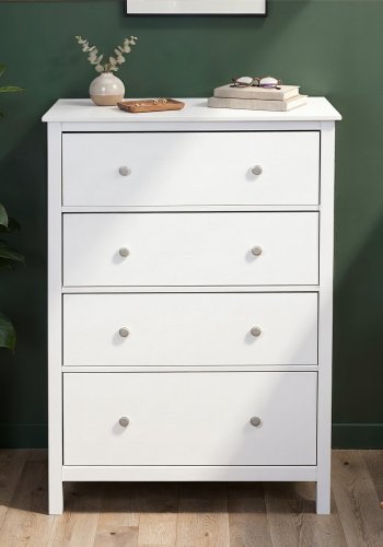 NORDIC LIVING COLLECTION  Byr� i massiv furu, vitlackerad, med 4 l�dor. Totalm�tt: 82 x 40 x 120 cm.