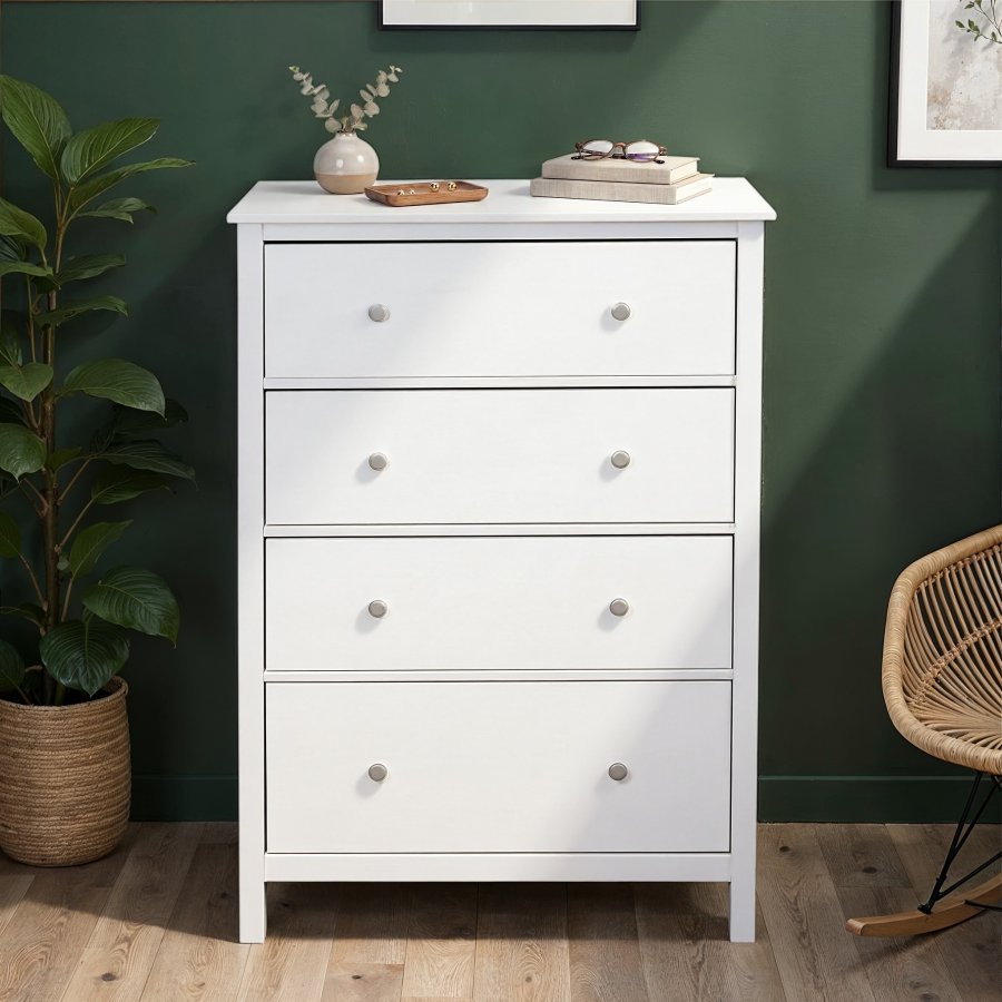 NORDIC LIVING COLLECTION  Byr� i massiv furu, vitlackerad, med 4 l�dor. Totalm�tt: 82 x 40 x 120 cm.