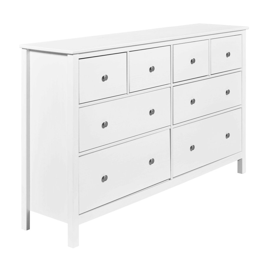 NORDIC LIVING COLLECTION Byr� i massiv furu, vitlackerad, med 8 l�dor och totalm�tt 160 x 40 x 96 cm.