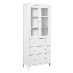 NORDIC LIVING COLLECTION  Vitrineskap i heltre furu, hvitlakkert, med 3 skuffer, 2 d�rer og 2 hyller. Totalm�l: 82 x 40 x 197 cm.
