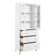 NORDIC LIVING COLLECTION  Vitrineskap i heltre furu, hvitlakkert, med 3 skuffer, 2 d�rer og 2 hyller. Totalm�l: 82 x 40 x 197 cm.