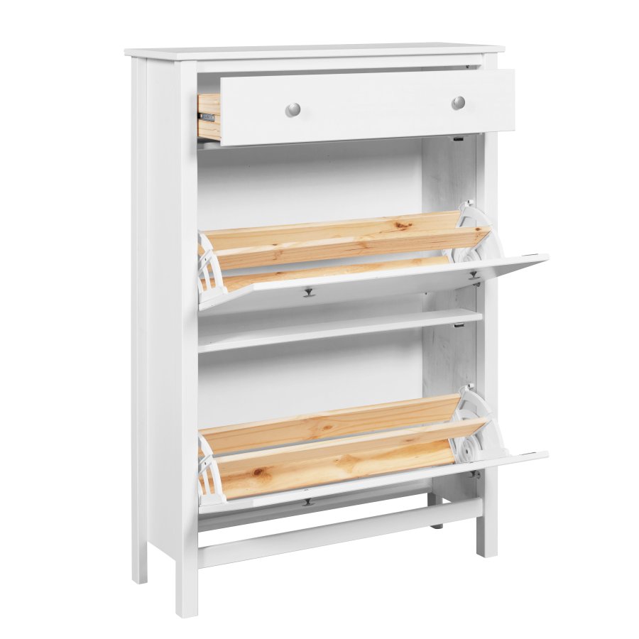 NORDIC LIVING COLLECTION  Skosk�p i massiv furu fr�n Chilly Home-serien f&ouml;r upp till 12 par skor i 2 rymliga l�dor och 1 l�da.