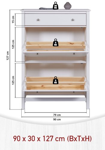NORDIC LIVING COLLECTION  Skosk�p i massiv furu fr�n Chilly Home-serien f&ouml;r upp till 12 par skor i 2 rymliga l�dor och 1 l�da.