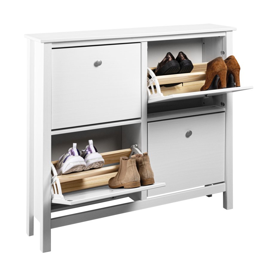 NORDIC LIVING COLLECTION Skosk�p i massiv furu f&ouml;r upp till 8 par skor i 4 rymliga l�dor