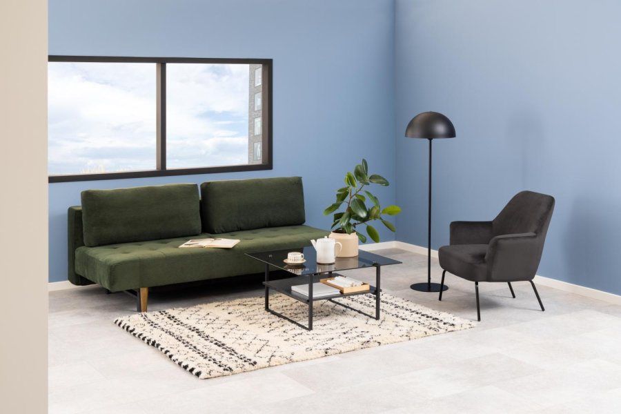 ACT NORDIC Melissa Loungesessel, mit Armlehnen – dunkelgraues Polyester und schwarzes Metall