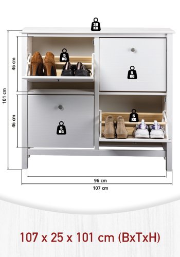 NORDIC LIVING COLLECTION Skosk�p i massiv furu f&ouml;r upp till 8 par skor i 4 rymliga l�dor