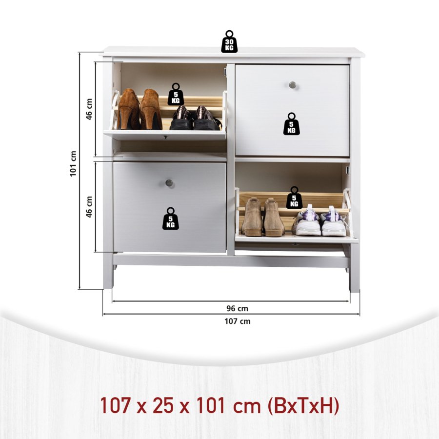NORDIC LIVING COLLECTION Skosk�p i massiv furu f&ouml;r upp till 8 par skor i 4 rymliga l�dor
