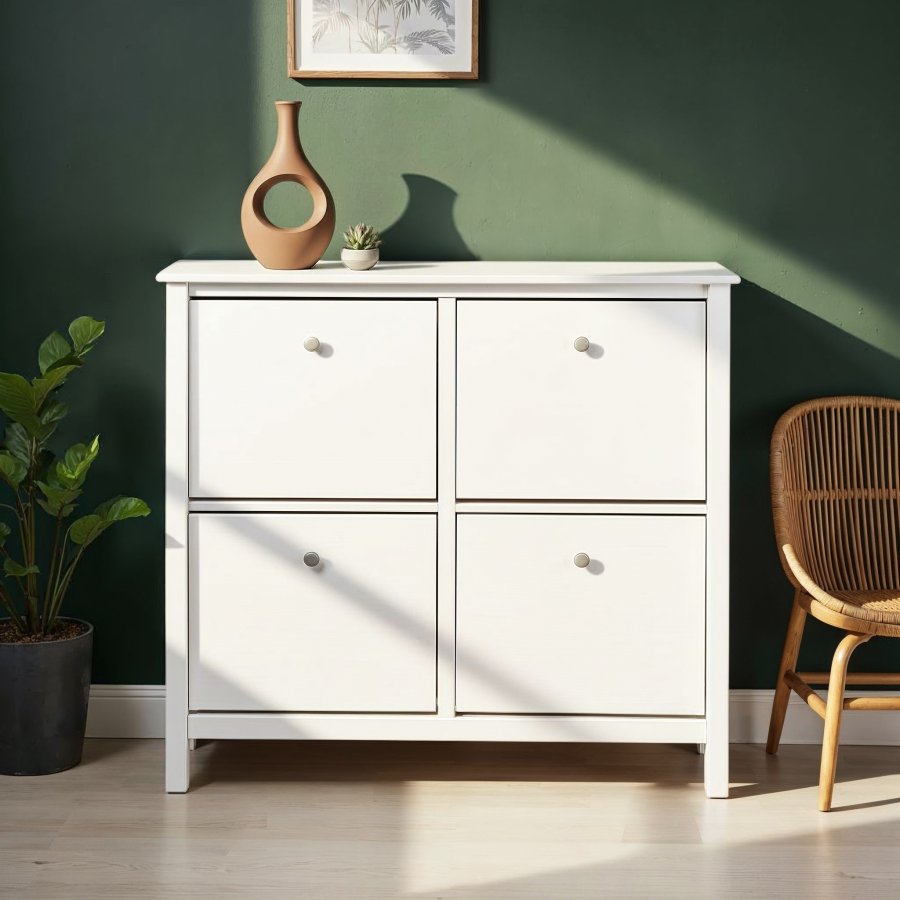 NORDIC LIVING COLLECTION Skosk�p i massiv furu f&ouml;r upp till 8 par skor i 4 rymliga l�dor