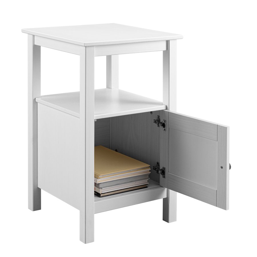 NORDIC LIVING COLLECTION  F�rvaringsbord i massiv furu med 1 d�rr och 1 hyllplan, vitlackerat, totalm�tt 45 x 45 x 76 cm.