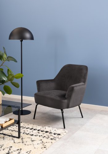 ACT NORDIC Melissa Loungesessel, mit Armlehnen – dunkelgraues Polyester und schwarzes Metall