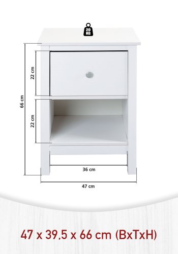NORDIC LIVING COLLECTION S&auml;ngbord i massiv furu med 1 l�da, ett &ouml;ppet fack och totala m�tt p� 47 x 40 x 66 cm.