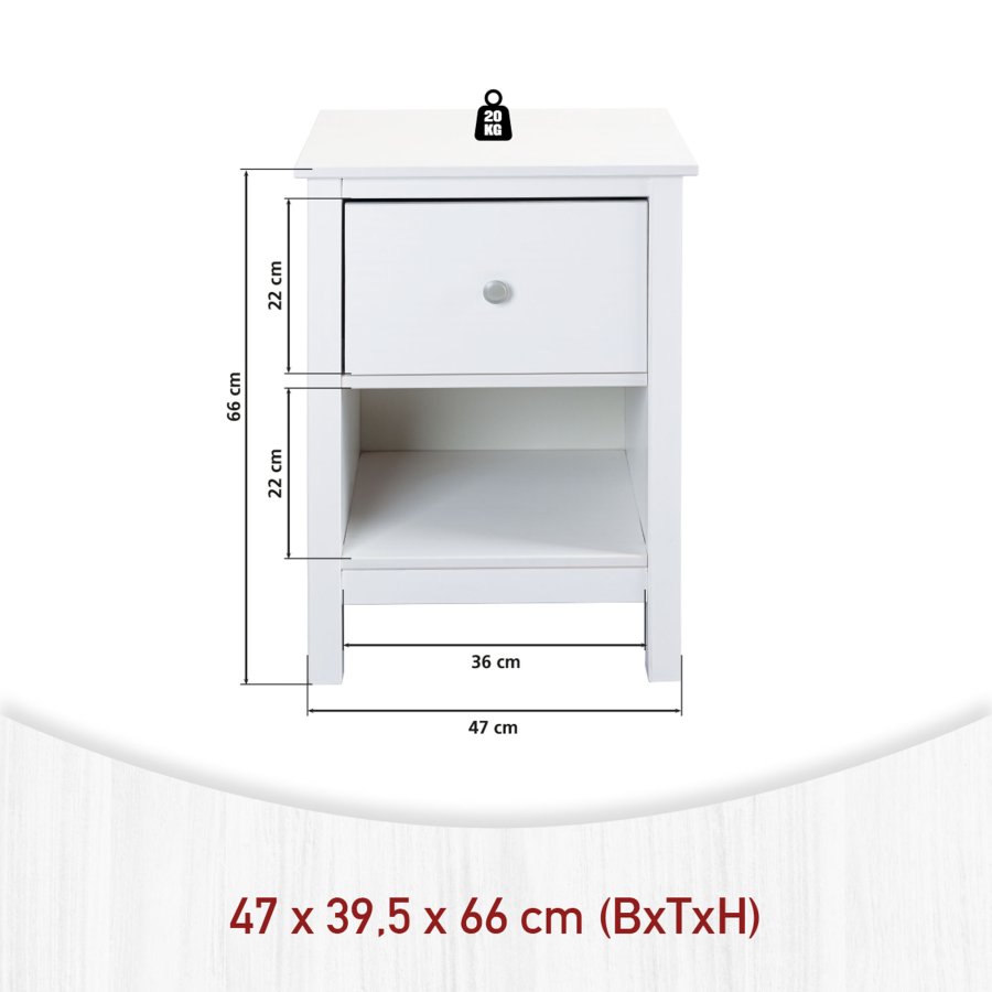 NORDIC LIVING COLLECTION S&auml;ngbord i massiv furu med 1 l�da, ett &ouml;ppet fack och totala m�tt p� 47 x 40 x 66 cm.