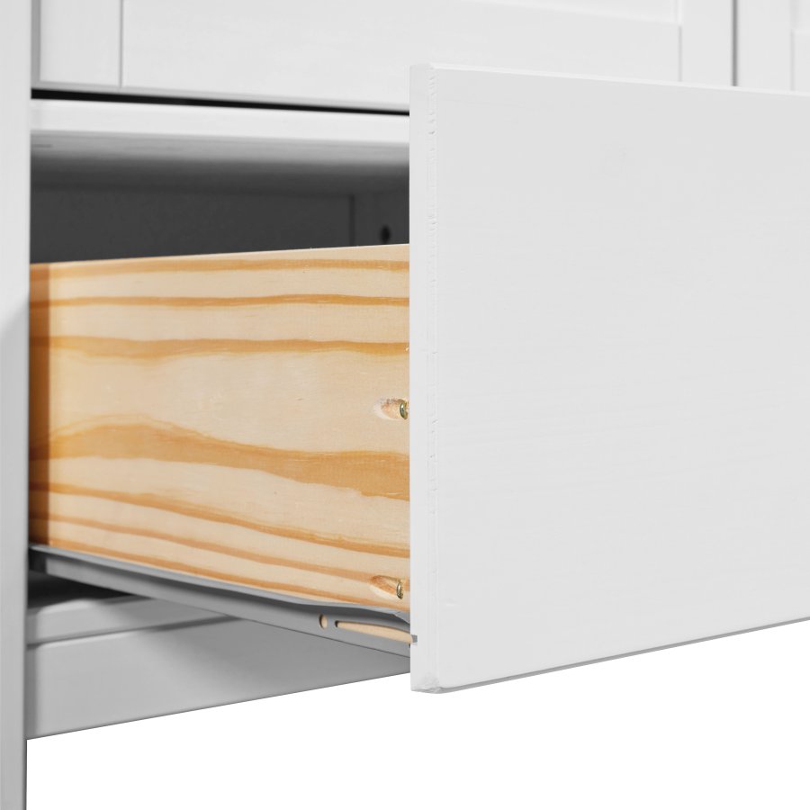 NORDIC LIVING COLLECTION Byr� i massiv furu med 2 l�dor och 2 d�rrar, vitlackerad, totalm�tt 107 x 45 x 140 cm.