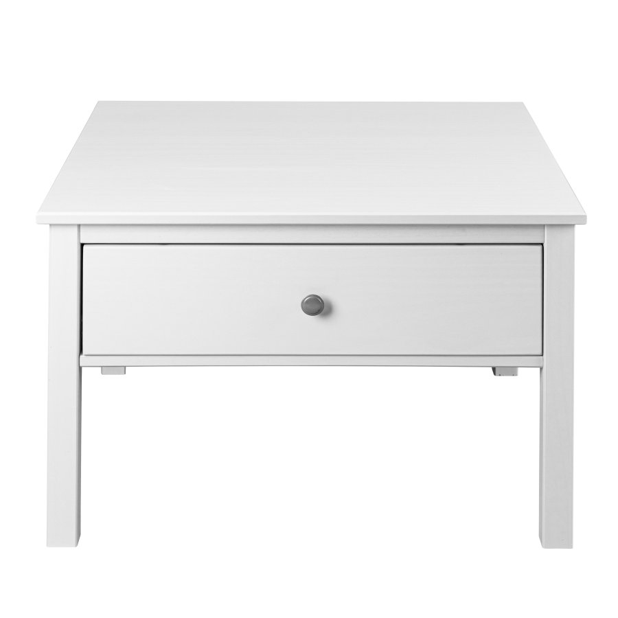 NORDIC LIVING COLLECTION Soffbord i massiv furu med 1 l�da, vitlackerad. Totalm�tt 70 x 70 x 57 cm.