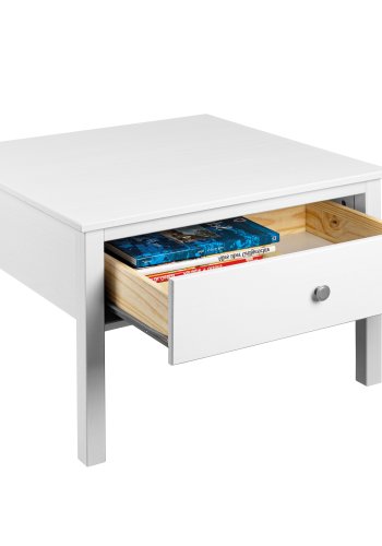 NORDIC LIVING COLLECTION Soffbord i massiv furu med 1 l�da, vitlackerad. Totalm�tt 70 x 70 x 57 cm.