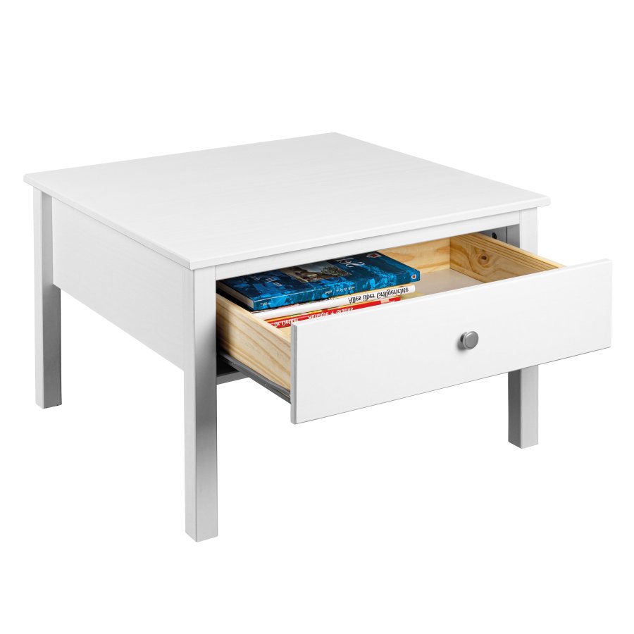 NORDIC LIVING COLLECTION Soffbord i massiv furu med 1 l�da, vitlackerad. Totalm�tt 70 x 70 x 57 cm.