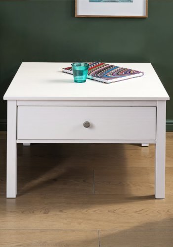NORDIC LIVING COLLECTION Soffbord i massiv furu med 1 l�da, vitlackerad. Totalm�tt 70 x 70 x 57 cm.