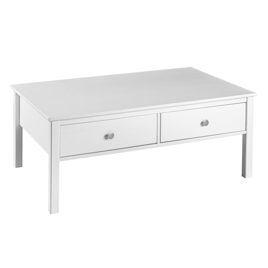 NORDIC LIVING COLLECTION Soffbord i massiv furu med 2 l�dor, vitlackerat. Totalm�tt: 110 x 70 x 57 cm.
